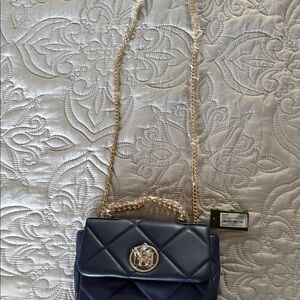 Badgley Mischka Quilted Navy Crossbody with Gold Chain